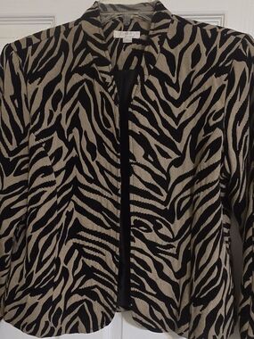 Zebra Print Open Front Blazer Jacket in Black & Tan